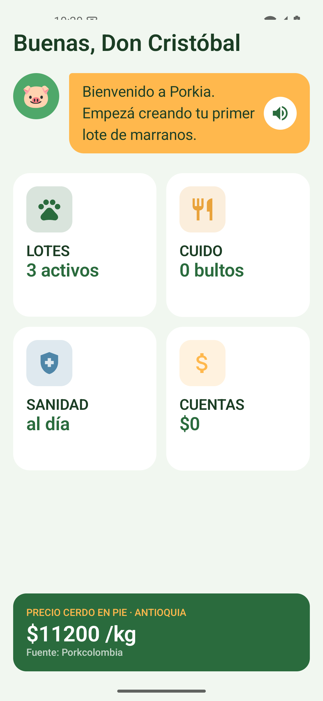 Pantalla de inicio